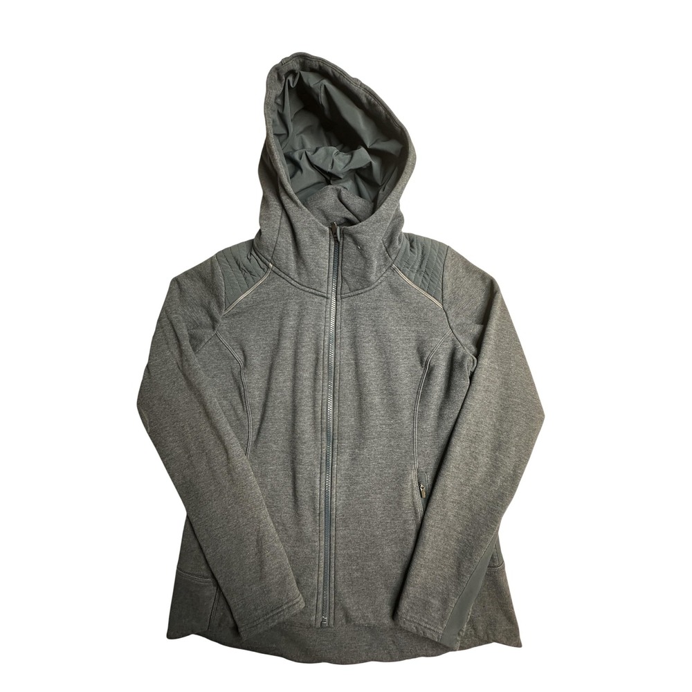 Athleta Jacket Womens Large Petite Gray Fleece Hooded Full Zip Pockets Active